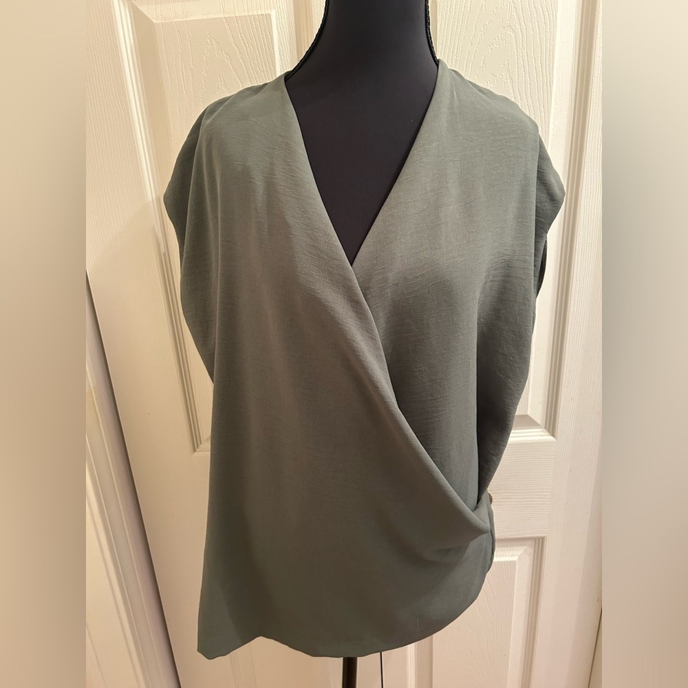 Zara Army Green Wrap Blouse, Size XL - Picture 6 of 7